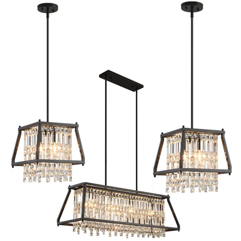 

American Retro Gold Black Metal Chandelier Crystal Pendant Decor Lighting Fixture Vintage Industrial Loft Lamp for Bar shop home