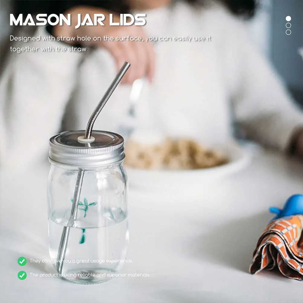 

12 Pcs Mason Jar Lids Straw Hole Tinplate Lid for Storage Jars Metal Iron Anti Leakage Reusable Leak Proof Sealing Cap