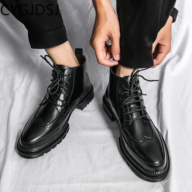 Ankle Boots for Men black Boots Leather Shoes for Men Casuales Platform Boots Casual Shoes for Men Stivali Zapatilla De Deporte