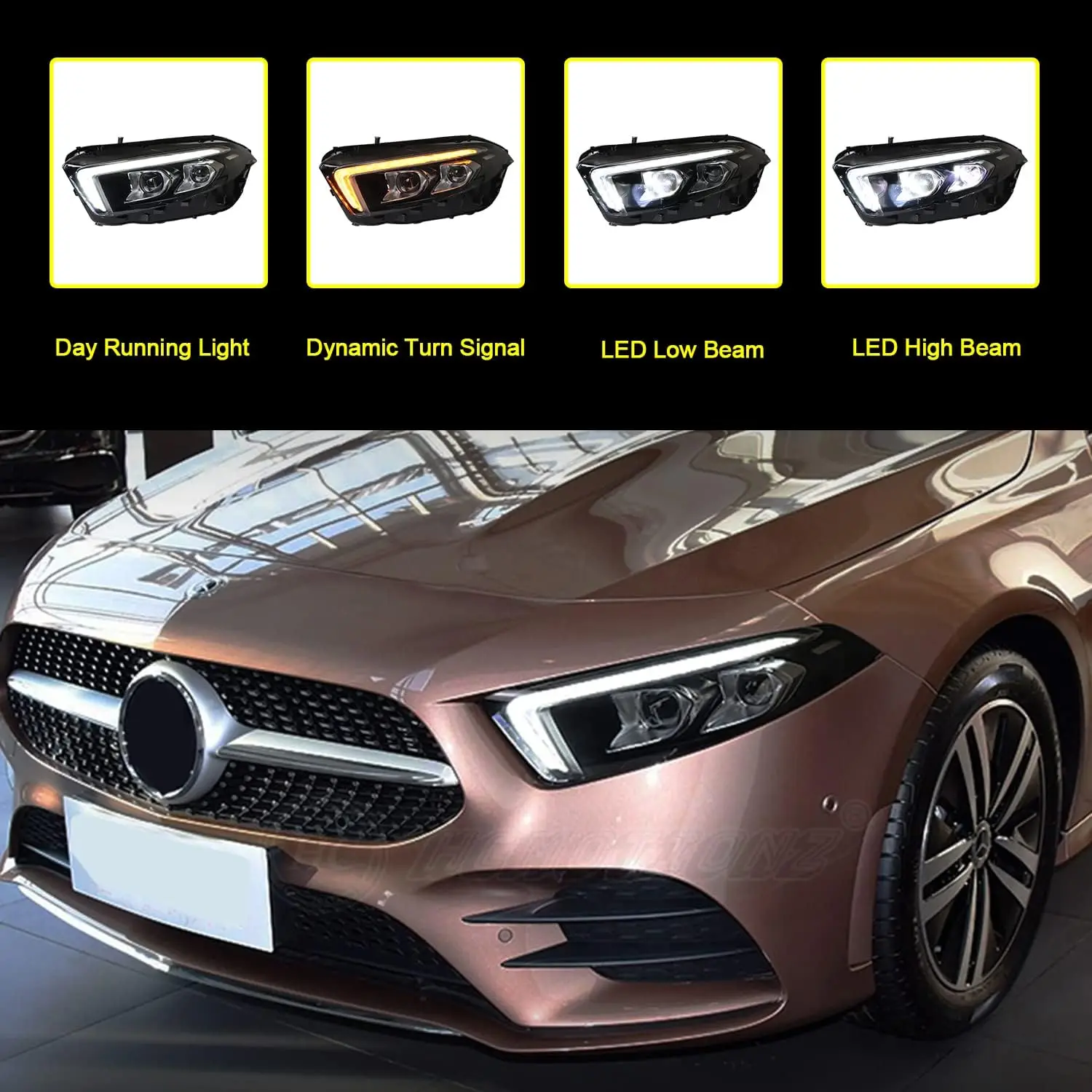 LED Headlights For Mercedes-Benz A-Class A180 2018-2022 With Full LED Blue-to-White DRL Start UP Animation Driver