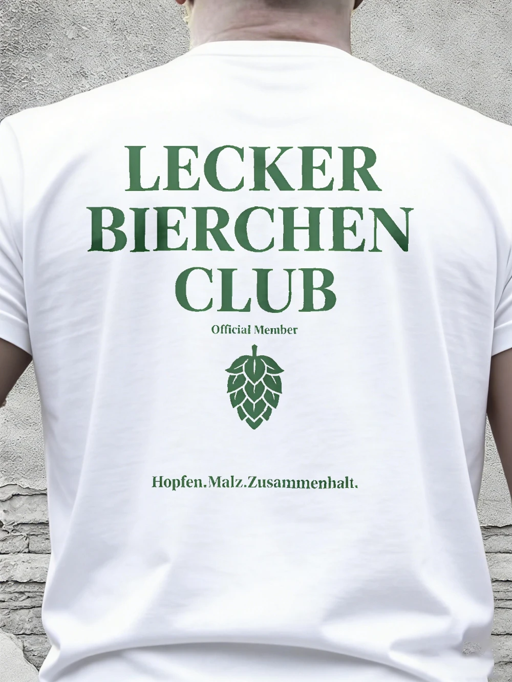 Lecker Bierchen Club- White T-Shirt Designed for Beer Lovers Featuring A Hop and Malt Pattern Classic Fit Soft and Comfortable