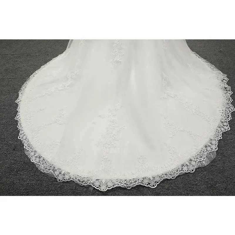 Witte applicaties kant zeemeermin trouwjurk lichte luxe vetersluiting foto's schieten jurken eenvoudige vestido de noiva bruidsjurk