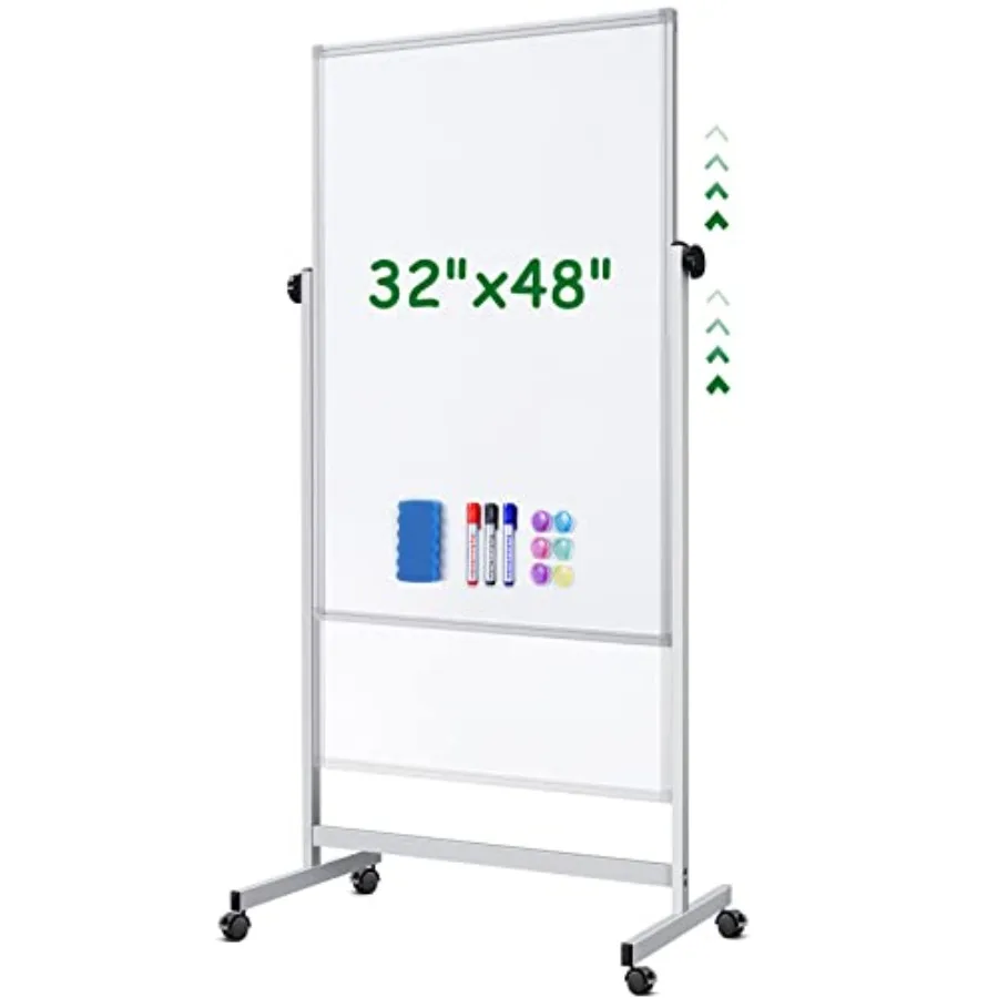

Rolling Whiteboard on Wheels 32x48 Inches Double-Sided Magnetic Dry Erase Board with Stand Height Adjustable Mobile White Board