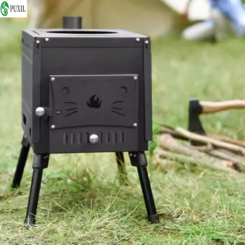 Outdoor camping firewood stove tent heating stove lighting fire picnic stainless steel folding heating stove