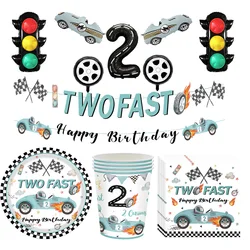 two fast Racing car party Banner garlands Hanging decor two fast party  Banner kids two fast race car birthday party decoration