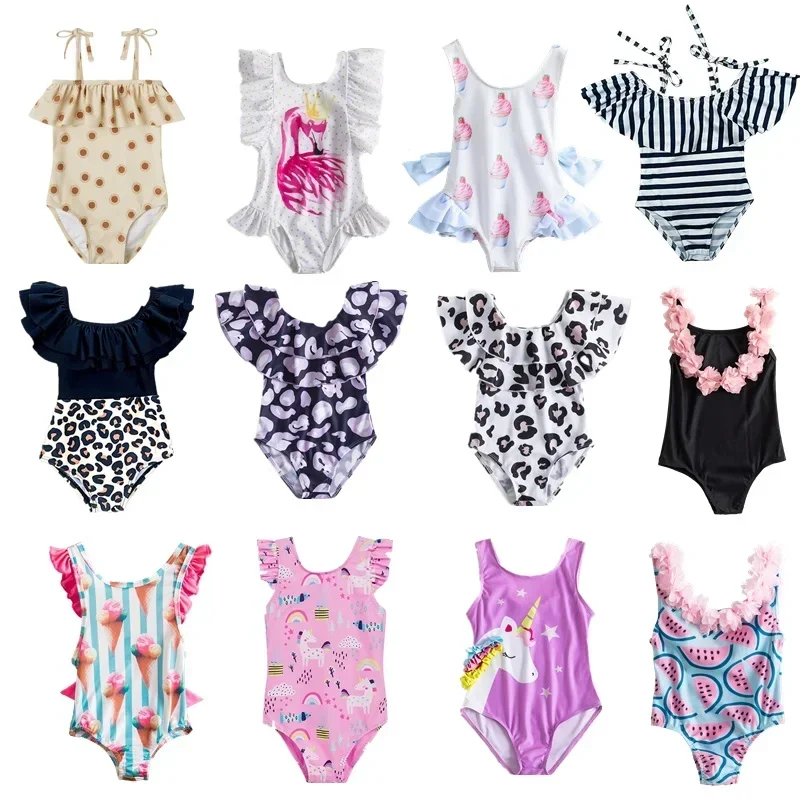 Baby Girls Swimwear Toddler Kids Swimsuit Bikini Flower Girls Summer Beachwear Backless Children Bathing Suit One-Piece Suit