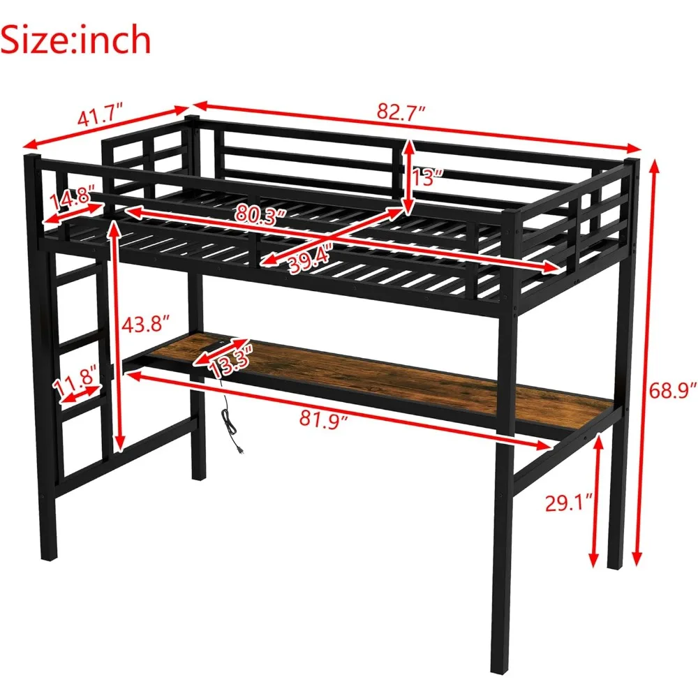 سرير علوي Bellemave Twin XL مع مكتب، إطار سرير علوي معدني مزدوج XL مع حاجز حماية وسلم للبالغين والأطفال والمراهقين، أسود #2
