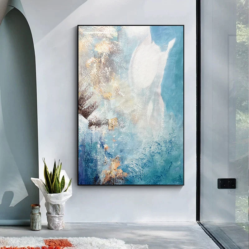 Blue Planet Picture Art Hand Painted Modern Abstract Oil Painting Canvas Wall Living Room Home Decor Frameless Canvas Painting