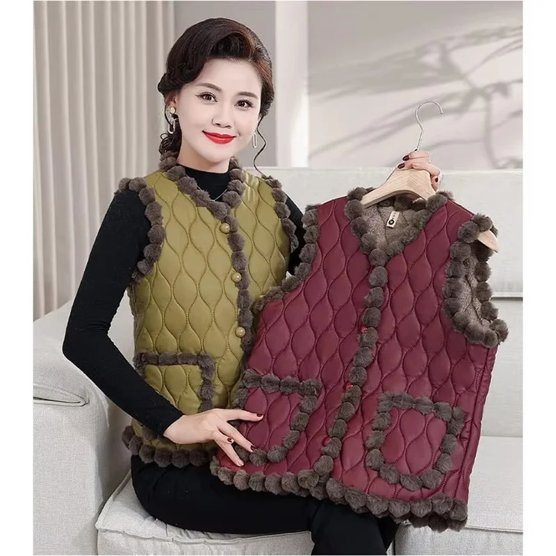 Autumn Winter Vest Coat Women Middle-Aged Elderly  Thicken Waistcoat Outwear Fashion Warm Sleeveless Jacket Mother Female Top