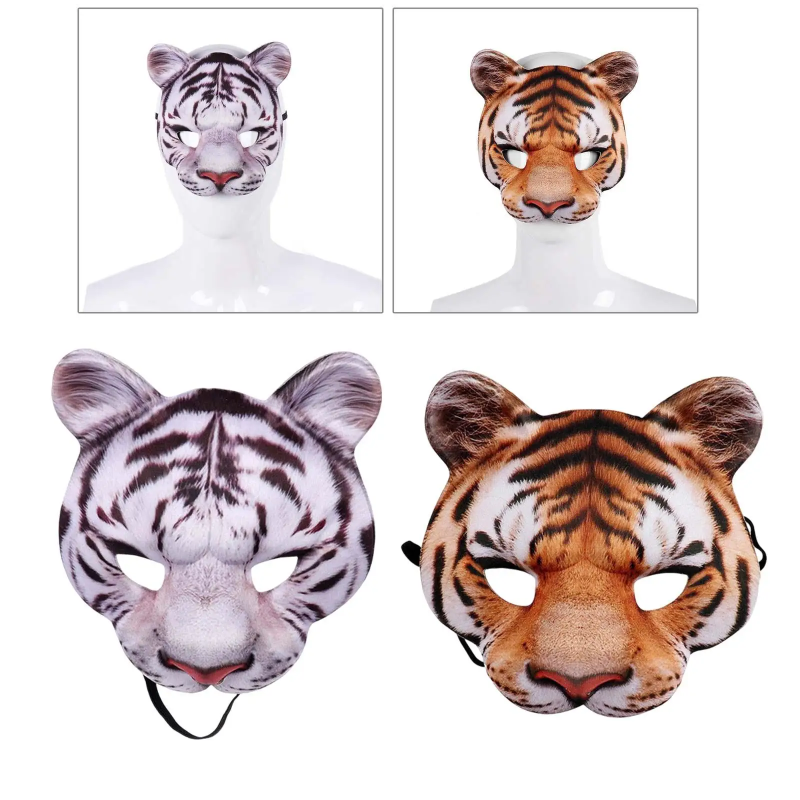 Masque de Tigre Effrayant Demi-Visage, Accessoires Cosplay, Fourniture d'Horreur pour Halloween, Bar, Festival d'Anniversaire, pour Adulte