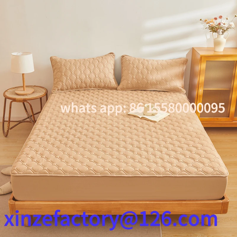 

Customizable Waterproof Fit Sheet Solid Color Mattress Cover With Elastic Band Bedsheet Single Double Queen King Size Fitted