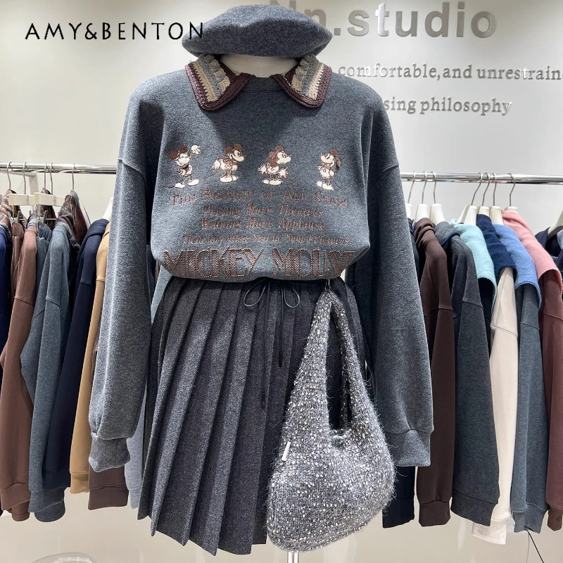 

Winter Fleece Sweatshirt Women's 2025 New Polo Collar Design Cartoon Unique Design Beautiful Age-Reducing Casual Hoodies Coat