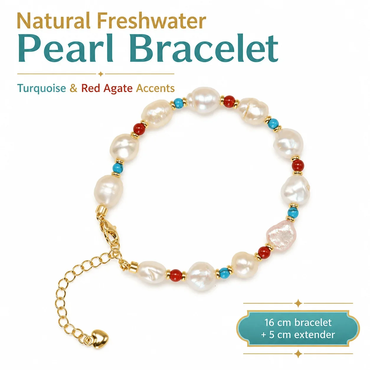 Turquoise Red Agate Irregular Freshwater Pearl Bracelet Red Green Interval 2026 Summer New Gift