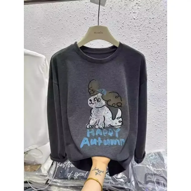 

Удобная мужская футболка с длинным рукавом в корейском стиле, с принтом, свободного кроя, из полиэфирного волокна, стандартная версия