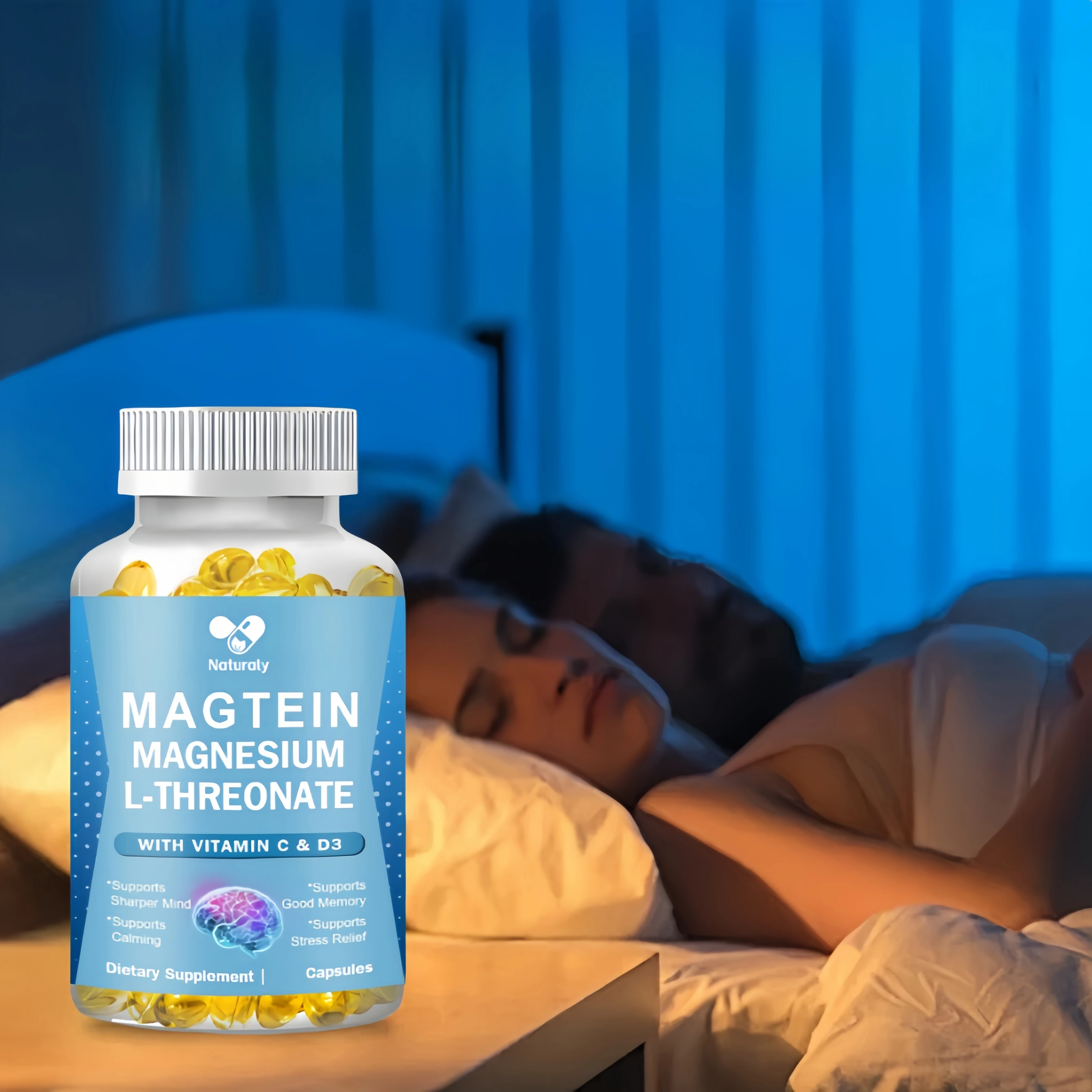 Magnesium L-Threonate (Magtein) - Boosts Brain Health, Memory & Focus, Sleep & Recovery, Reduces Fatigue 120 Capsules