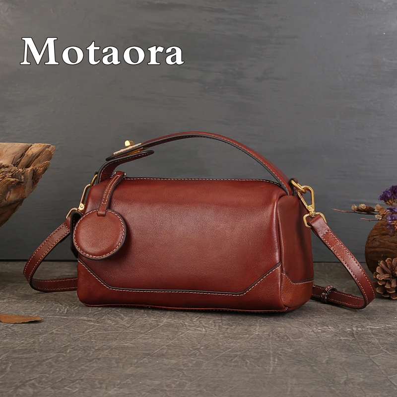 MOTAORA New Vintage Genuine Leather Women's Shoulder Pillow Bag Casual Solid Color Cowhide Crossbody Bag Luxury Handmade Handbag