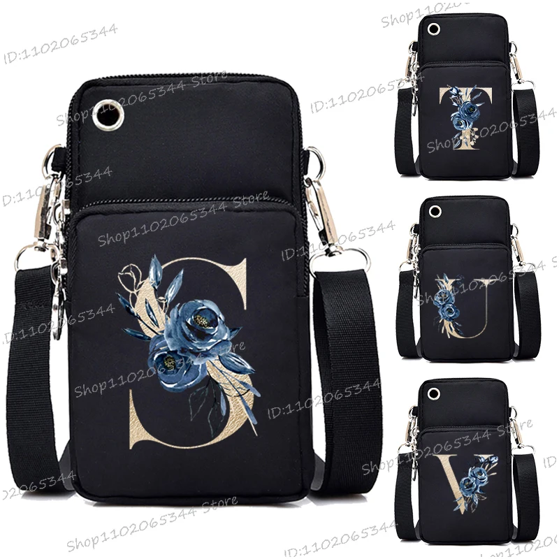 

Nylon Mini Mobile Phone Bag Women's Aesthetics Rose 26 Alphabet Crossbody Bag Daily Zipper Purse Casual Outdoor Shoulder Bags