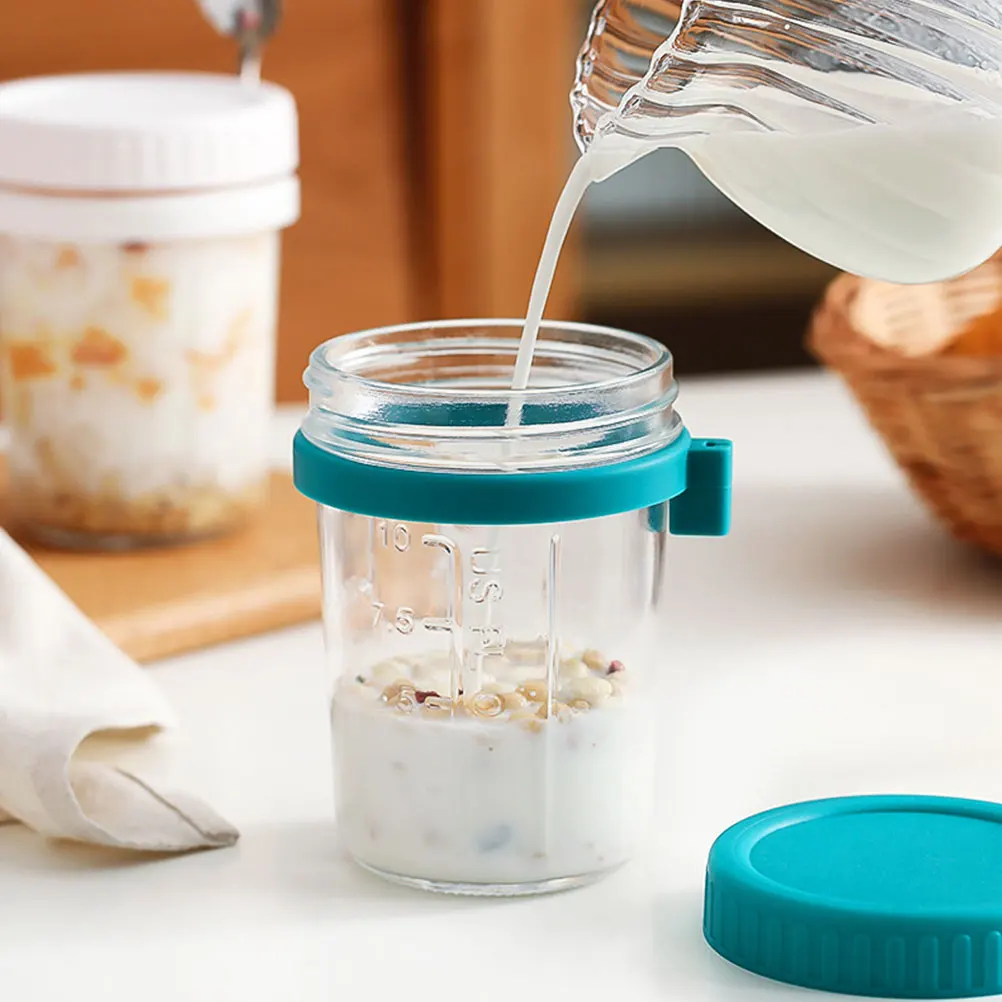 

2 Sets 350ml Oatmeal Cups Breakfast Mason Salad Jars Yogurt Containers Spoon Lid Glass Food Portable Reusable Practical