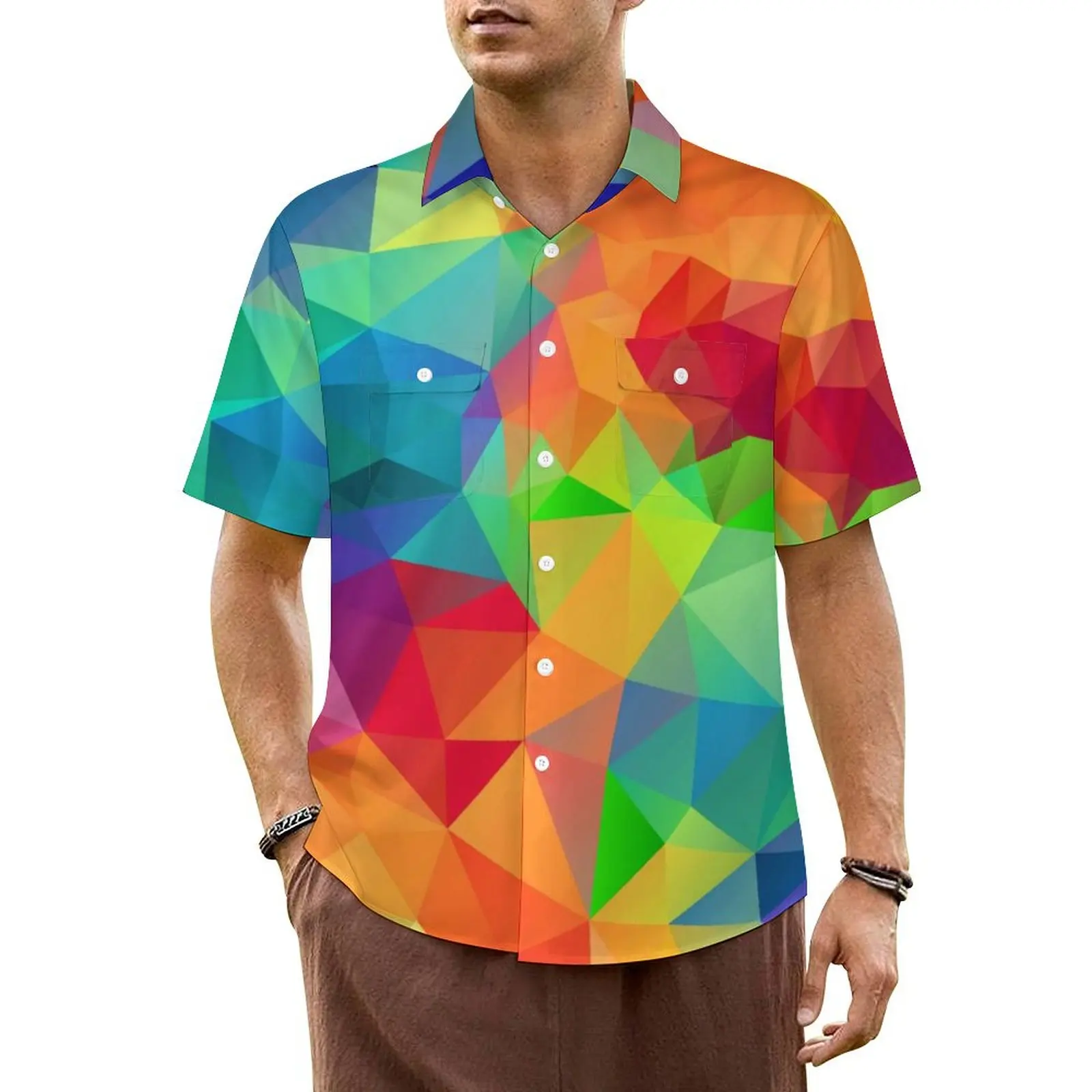 

Ombre Print Vacation Shirt Man Colorful Polygon Vintage Casual Shirts Hawaiian Short Sleeve Streetwear Design Oversize Blouses