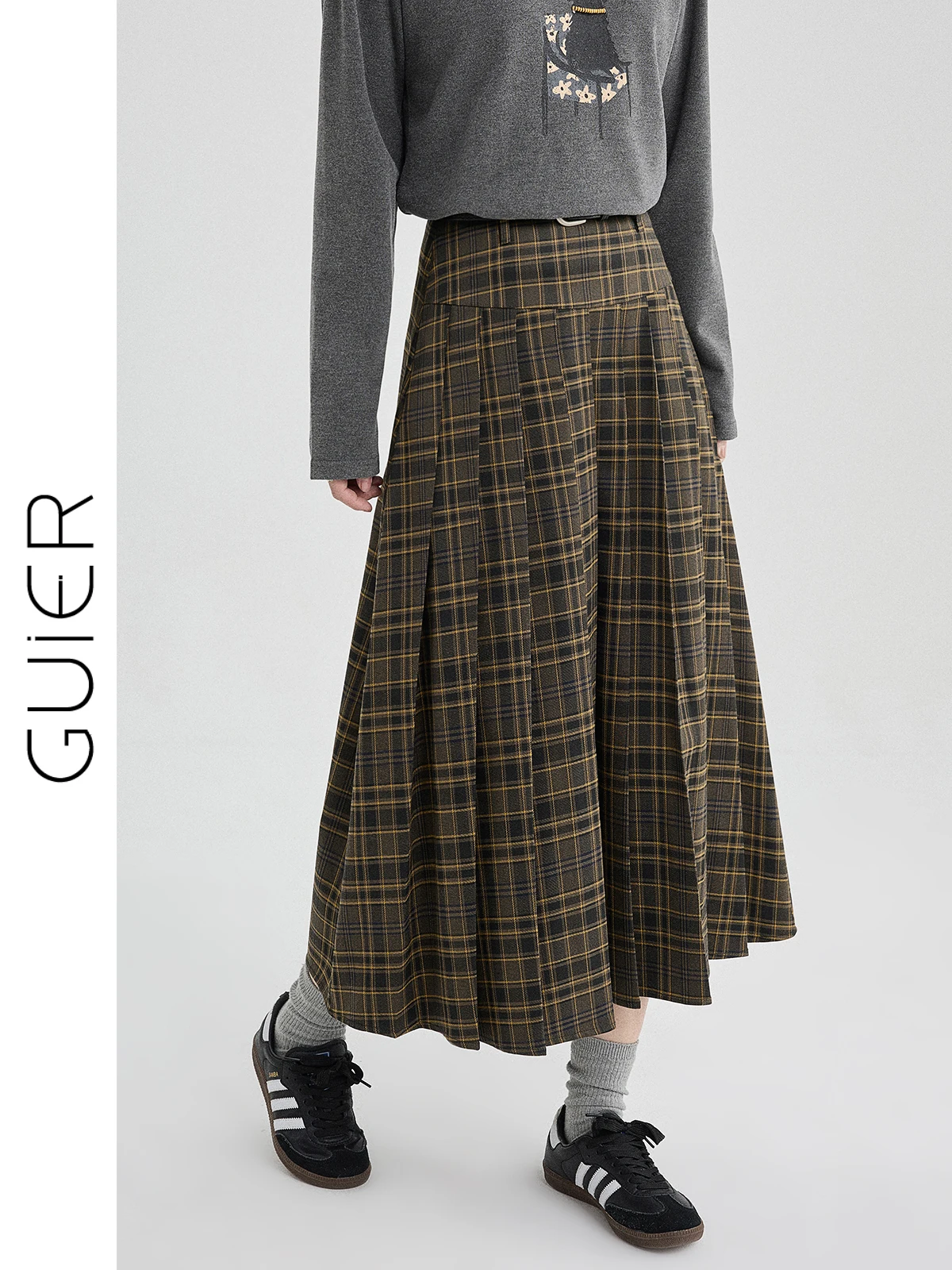

High Waist A-Line Skirt Women's Cheered Tweed Spring New Sle Vintage Guier f-length Skirts Faionable Skirts