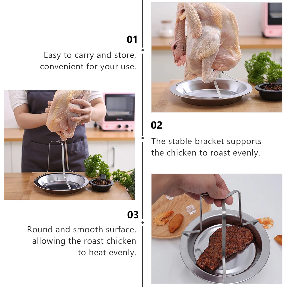 

1Pcs Stainless Steel Roast Chicken Rack Portable Detachable Bbq Roasting Stand Labor Saving Grill Pan Grilled Chicken Stand
