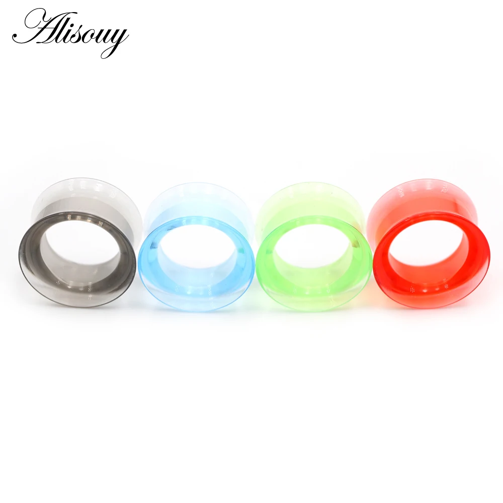 Alisouy 2PC Ear Tunnels Plugs Transparent Colorful Acrylic Hollow Expander Stretcher Gauges Double Flared Piercing Body Jewelry