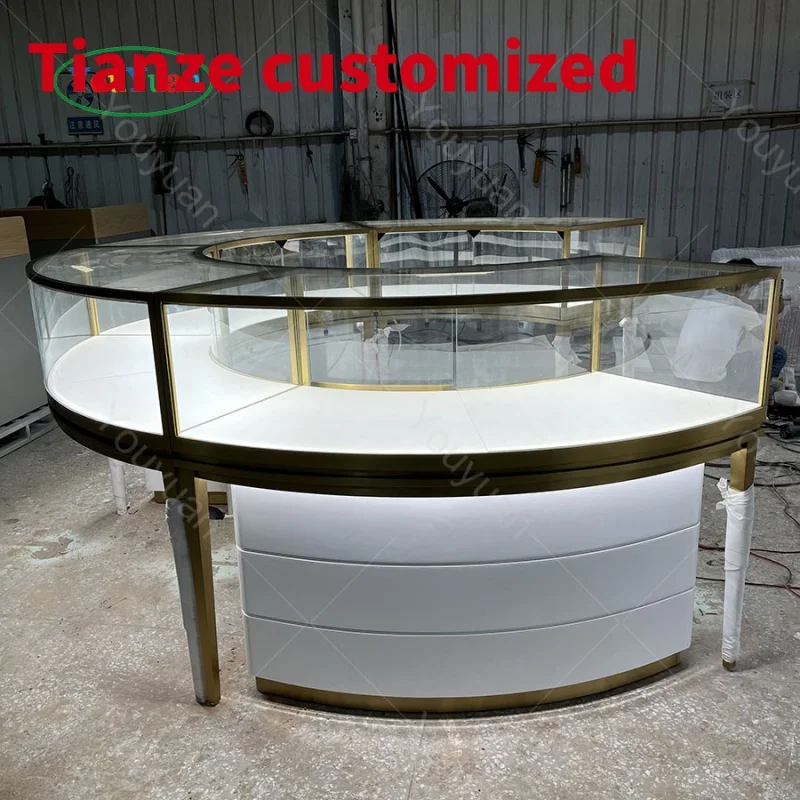 (customized)Factory Sale Round Top Display Jewelry Cabinet With Cashier Counter Jewellery Show Shop