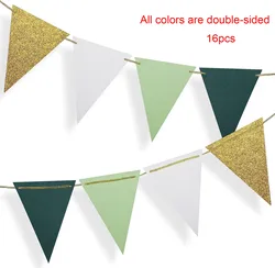 Large Gold Green(10 Feet), Paper Triangle Flags Bunting for Greenery Baby Shower Wedding Nursery Classroom Birthday Party