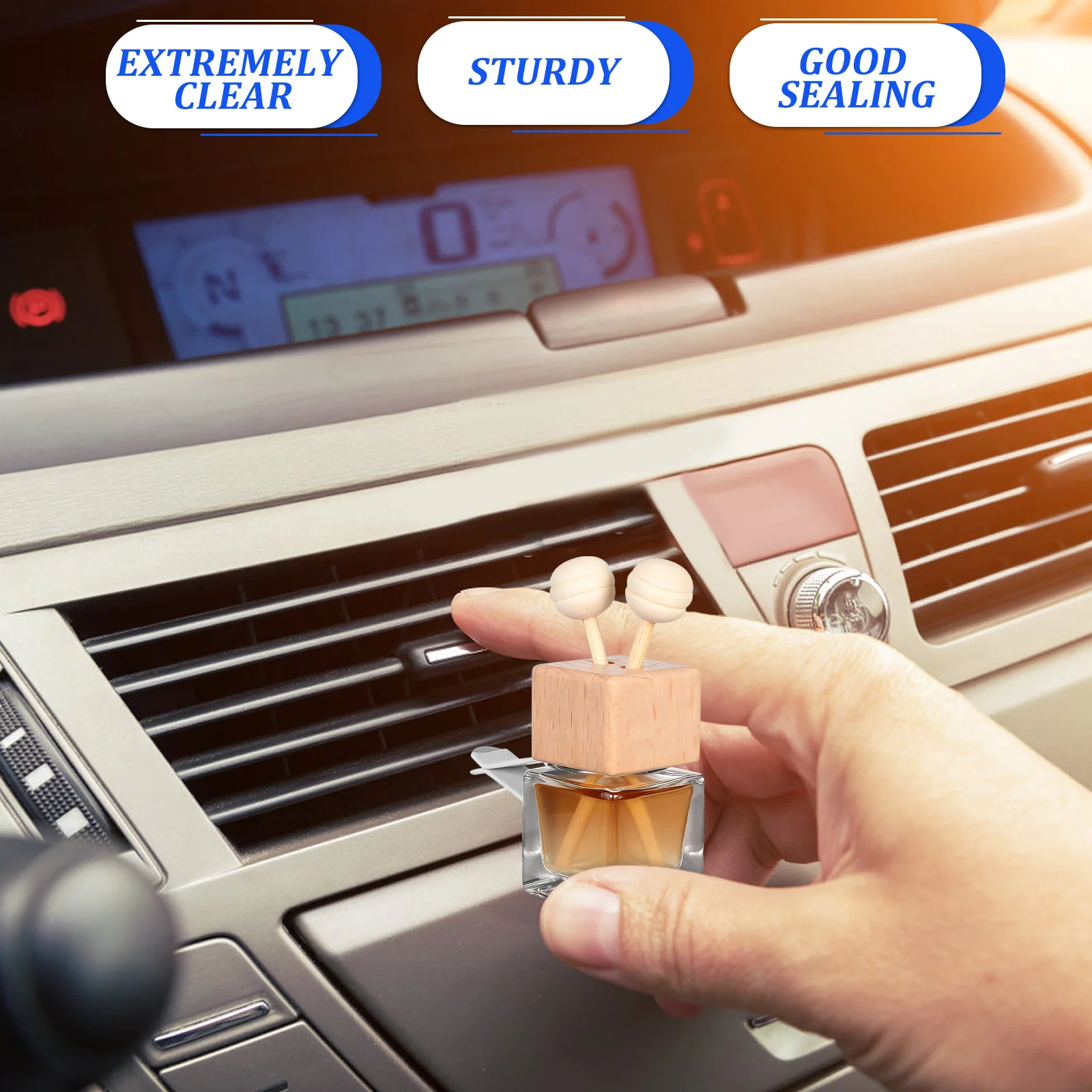 4 قطع من زجاجات العطور الزجاجية للسيارة، حاويات ناشرة للزيوت العطرية الشفافة مع ختم مانع للتسرب لاستخدام سيارة الروائح العلاجية