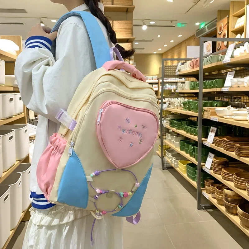 

Fashion New Girls Love Schoolbag Contrast Color Cute Female College Student School Backpacks Trendy Women Lady Large Book bags