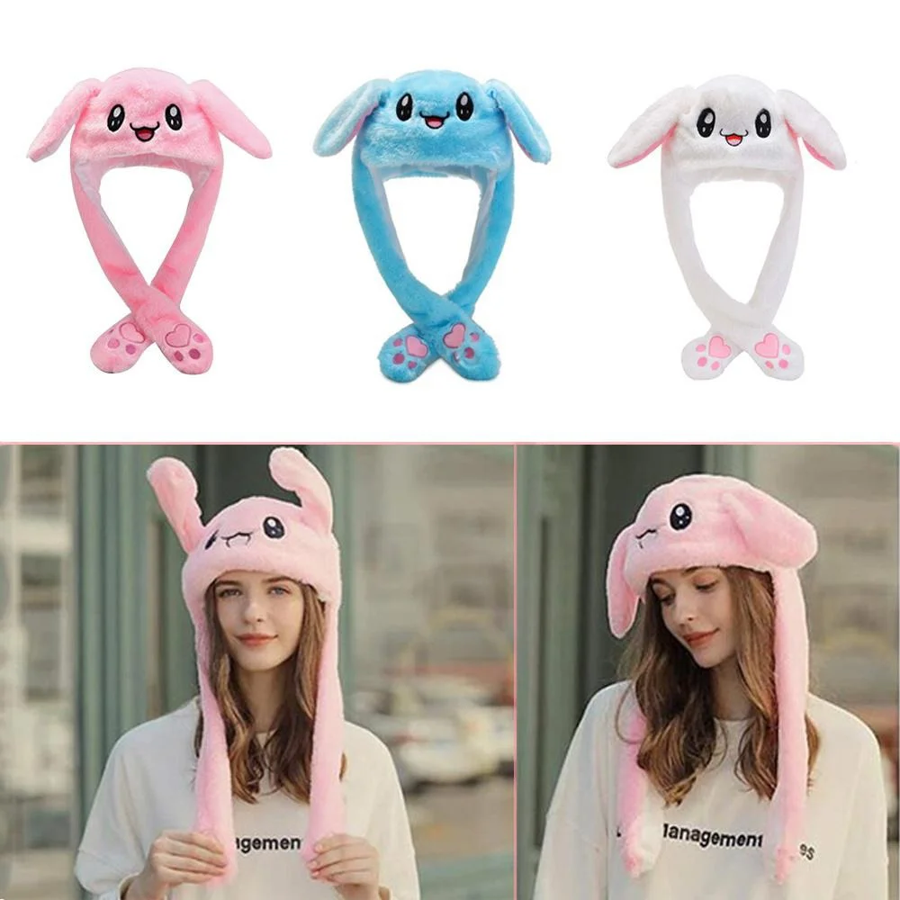 Chapéu de orelha de coelho bonito de pelúcia kawaii chapéu de coelho com orelhas móveis boné de inverno para fadas cosplay presentes de aniversário