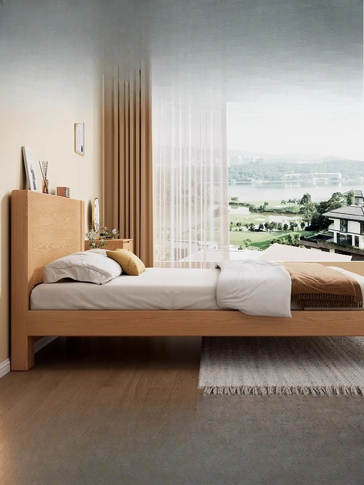 

Double bed Modern minimalist log-colored oak bed 1.5 meters Single bed out