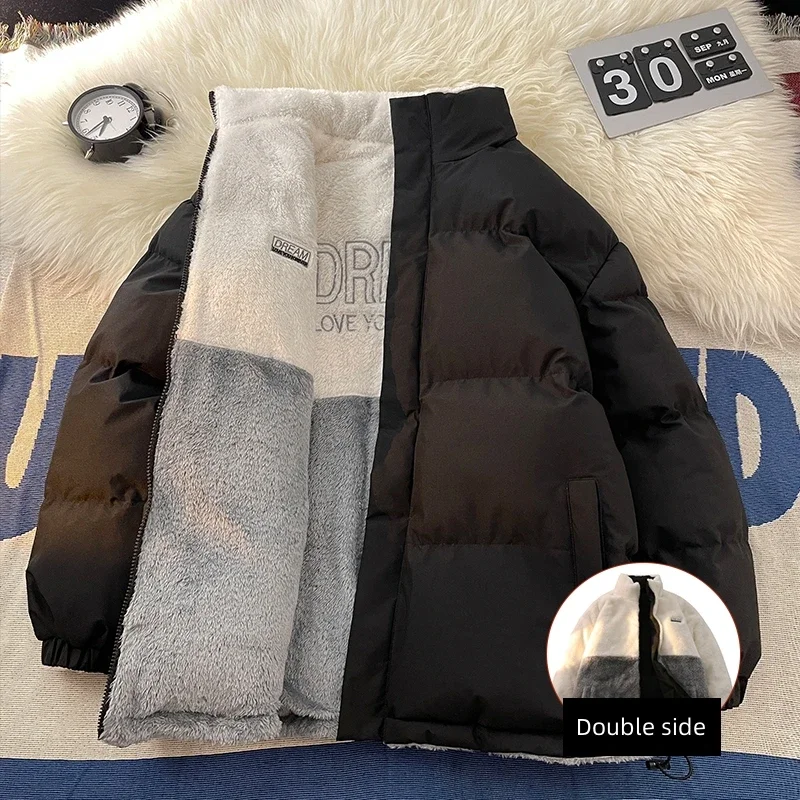 UETEEY 2023 Winter New Men Parkas Double Sided Wear Cashmere Patchwork Male Jackets High Street Fashion Thick Warm Couple Coat