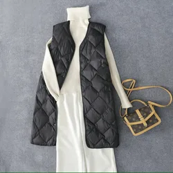 Autumn Winter X-Long White Duck Down Warm Female Korean Vest Coat 2023 New Arrivals Women Sleeveless Ultra Light Down Jacket