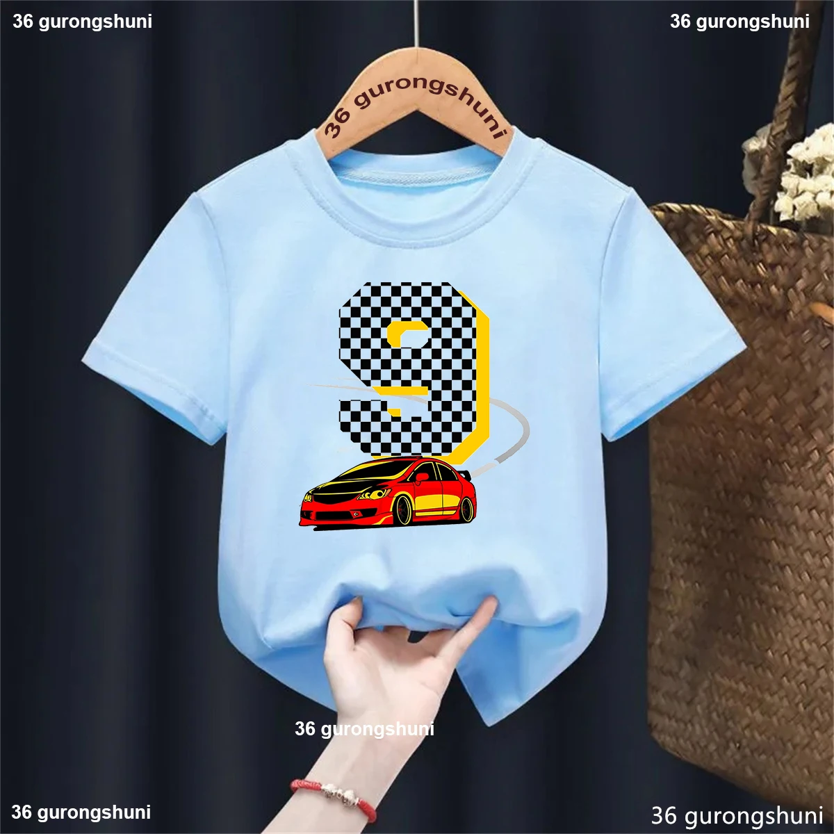 Kawaii I Am 9 Years Old Racing Car Print T Shirt Boys Harajuku Kids Clothes Birthday Gift Tshirt Summer Short Sleeve T-Shirt