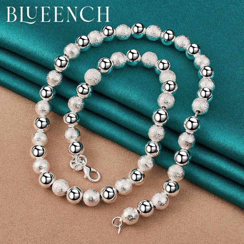 Blueench 925 Sterling Silver Frosted Glossy Ball Necklace for Men Women Party Gifts Fashion Personality Jewelry