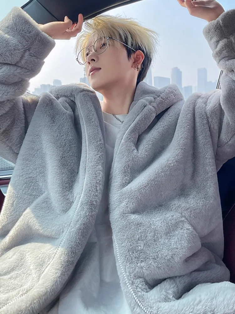 

Мужская зимняя утепленная куртка из хлопка с подкладкой из искусственного меха под овчину, молодежная, повседневная, с имитацией кроличьего меха, из бархатной ткани, для повседневной носки