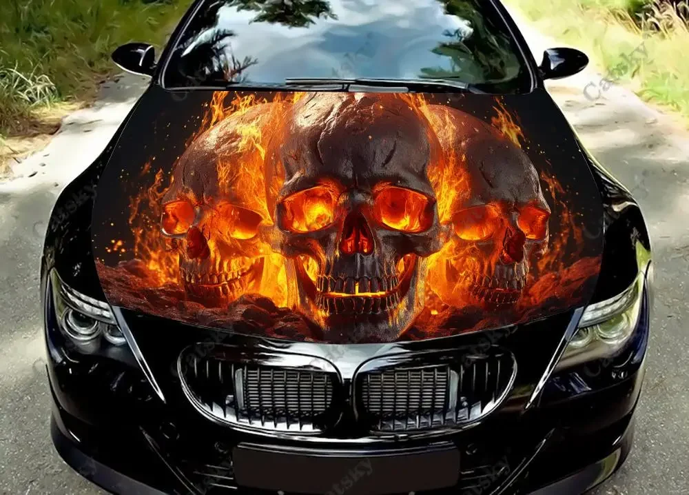 

Spooky Scary Burning Skull with Flame Car Hood Decal Truck Decals Vinyl Sticker Graphic Wrap Stickers Trucks Cars Bonnet Vinyls