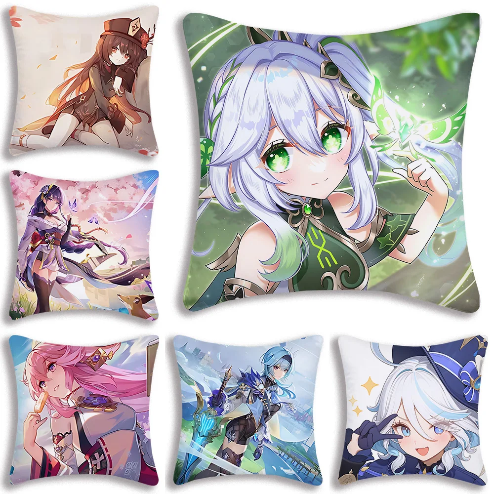 

Yuanshen G-Genshin Impacts Pillow Covers Cartoon Sofa Decorative Home Double-sided Printing Short Plush Cute Cushion Cover