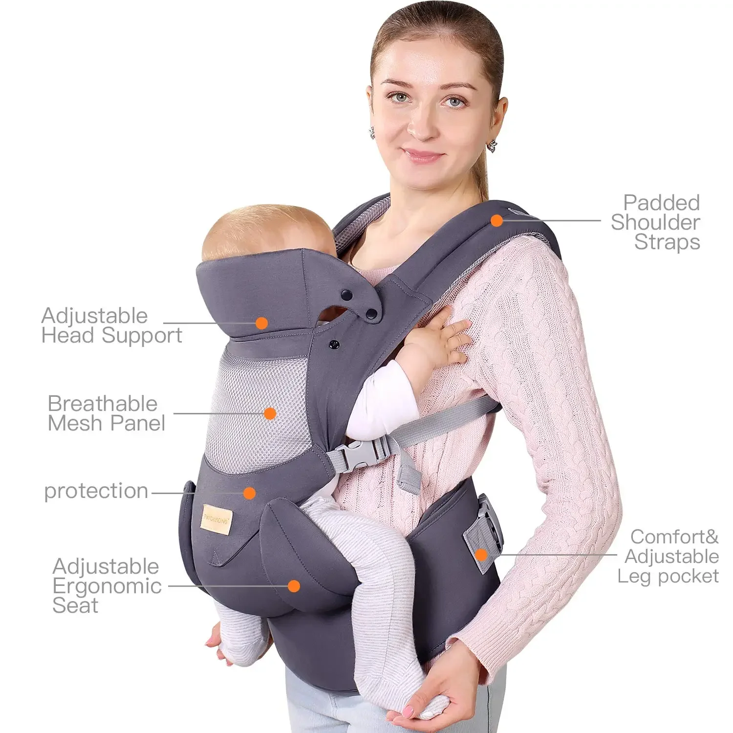 2024 Ergonomische Babytrage, 4-in-1, OEM-Großhandel, weiche Babytrage für Kleinkinder, Gehfront und Rucksack