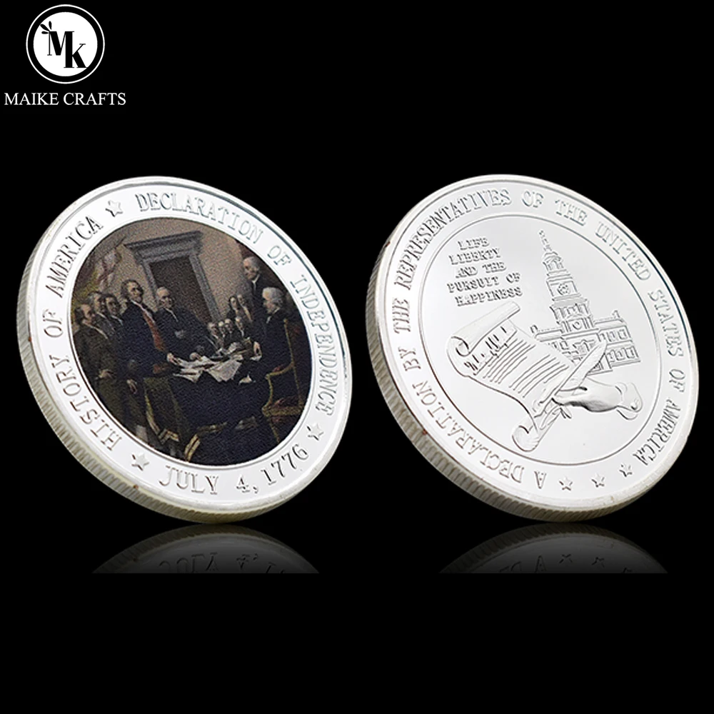Declaration of Independent History of America 1776 Silver Plated Challenge Coin Commemorative Collection Gifts
