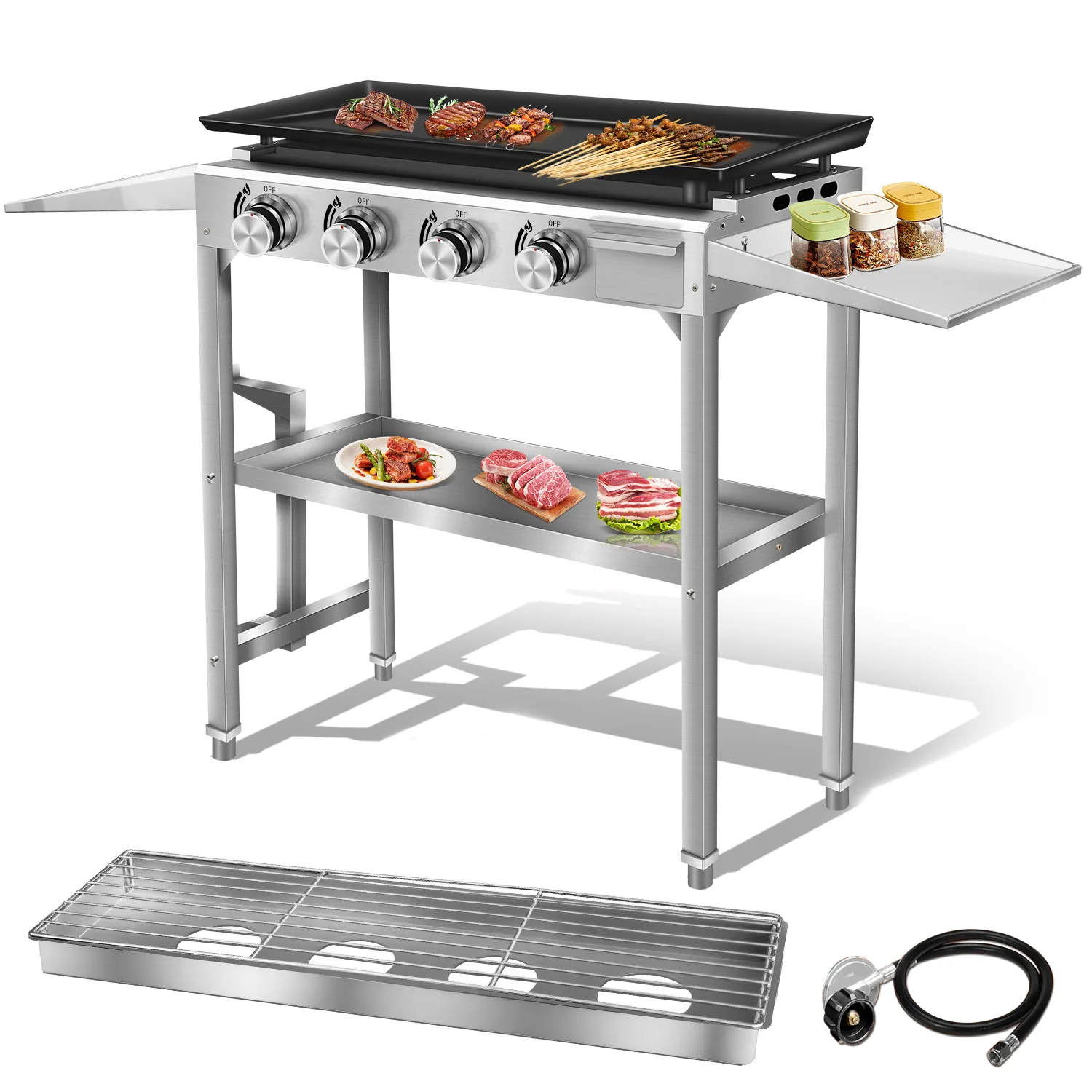 

Outdoor home four-head barbecue grill grill iron plate barbecue chicken wings chicken leg roast bird fried steak portable and fo