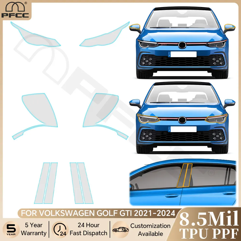 

For Volkswagen GOLF GTI 2021-2024 Pre-cut PPF Clear Bra Car Headlight Rearview Film B Pillar TPU Protection Film Anti-scratch