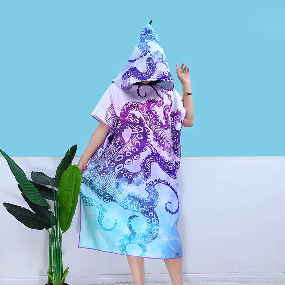 Adult Quick-Drying Swimming Towel Cloak with Hood Sun Protection Wearable Beach Robe for Swimming And Changing