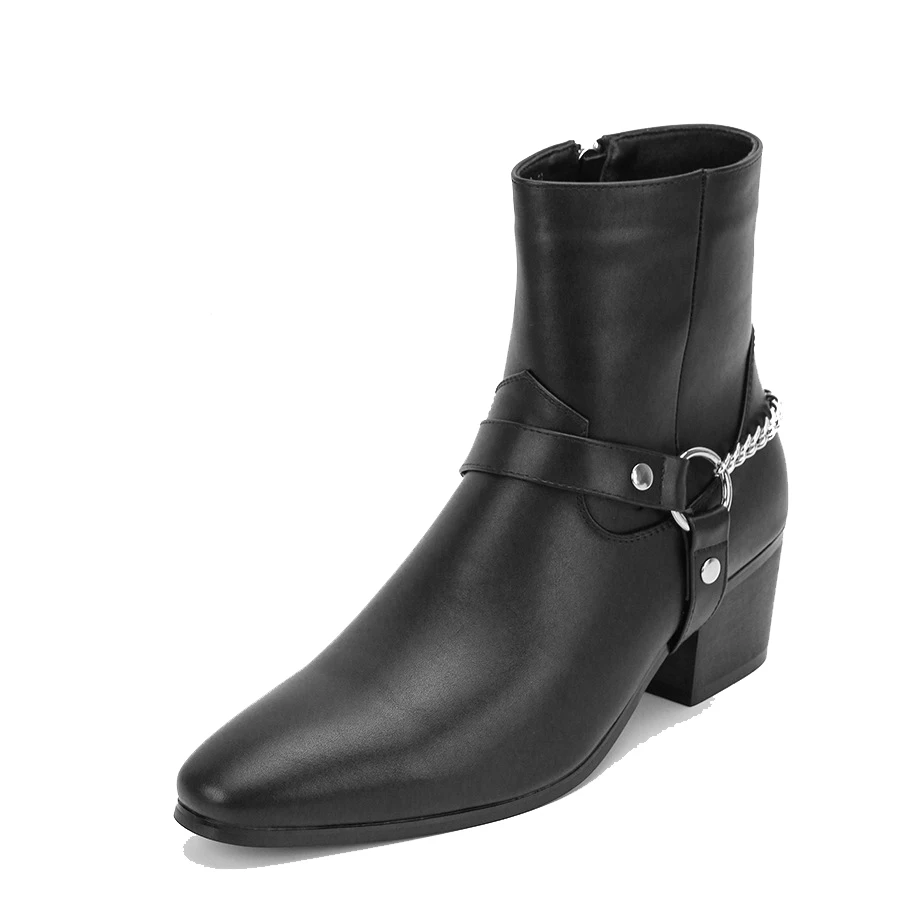 Modne buty męskie czarne łańcuszki na obcasie moda EUR rozmiar 40-46