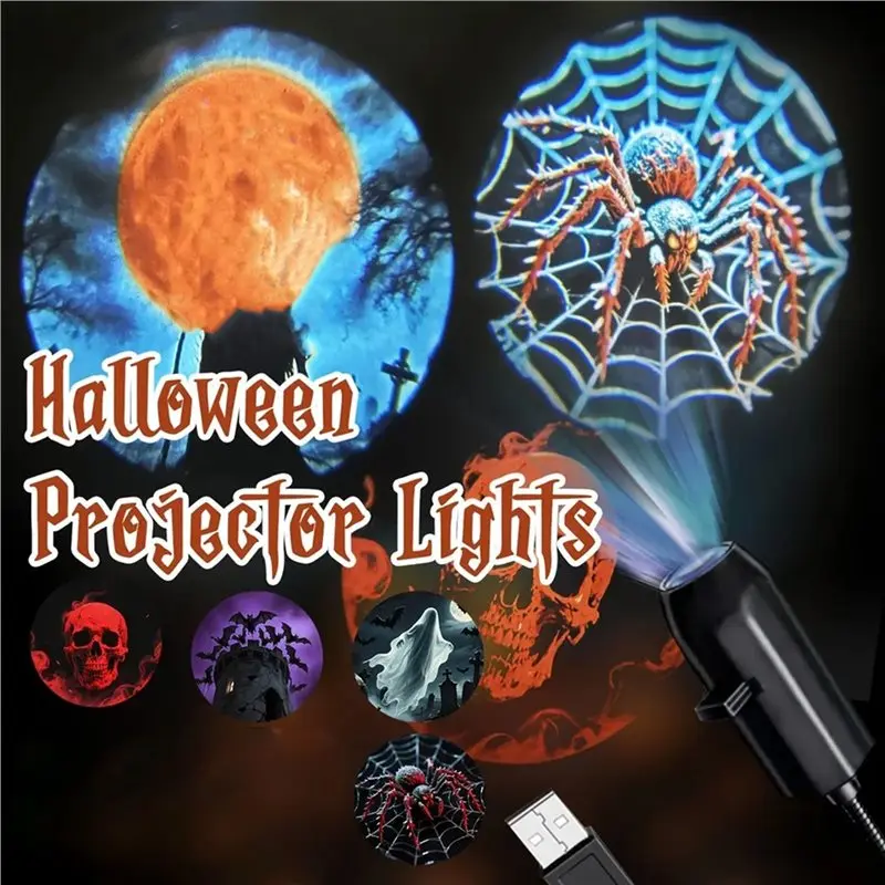 ABJO-ديكور حفلات الهالوين مخيف اليقطين شبح العارض ضوء USB بالطاقة مصباح الإسقاط ، سقف المنزل 3 قطع