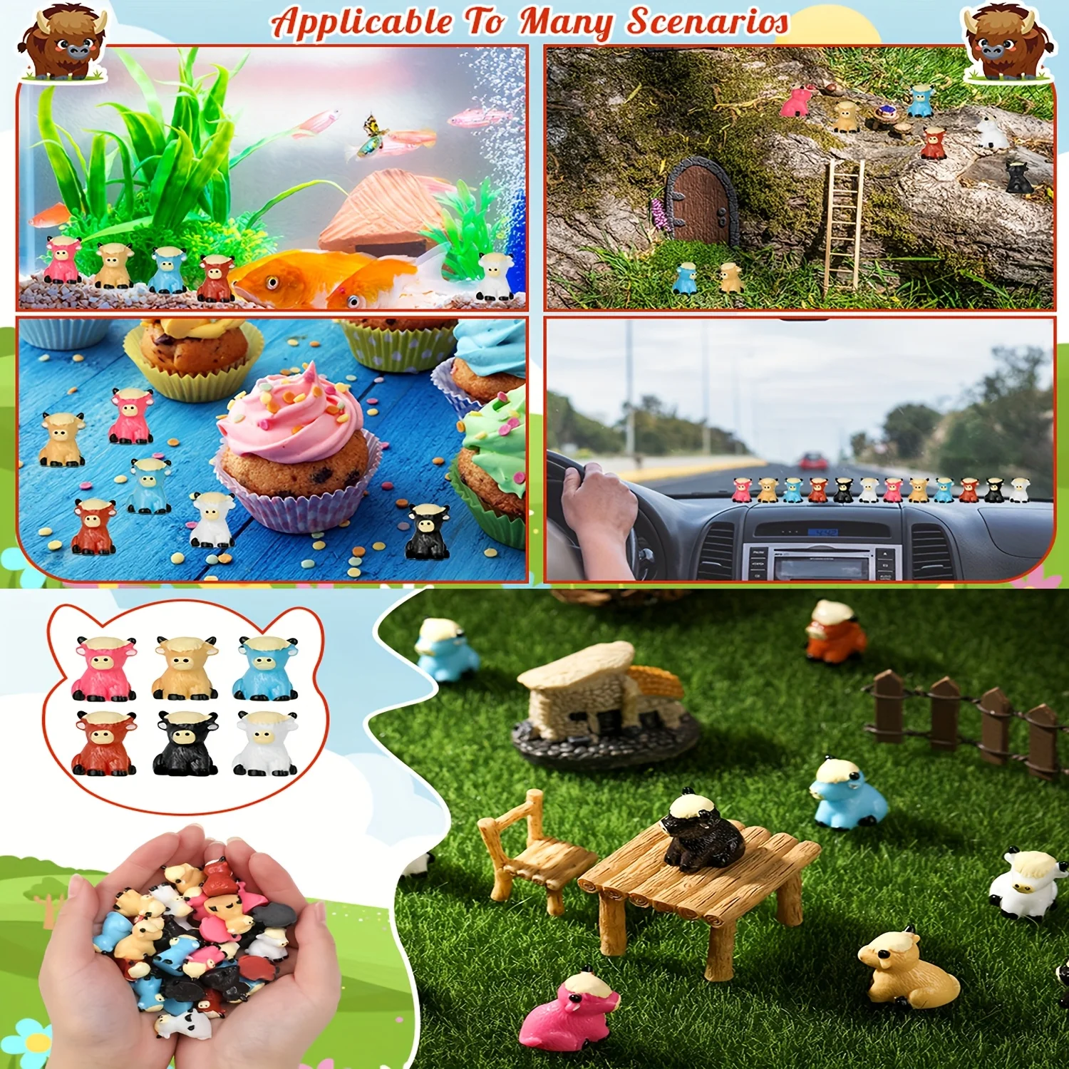 50/30pcs Charming Mini Highland Cow Figurines Cute Resin Animal Sculptures for DIY Crafts Dollhouse Garden for Room Decor