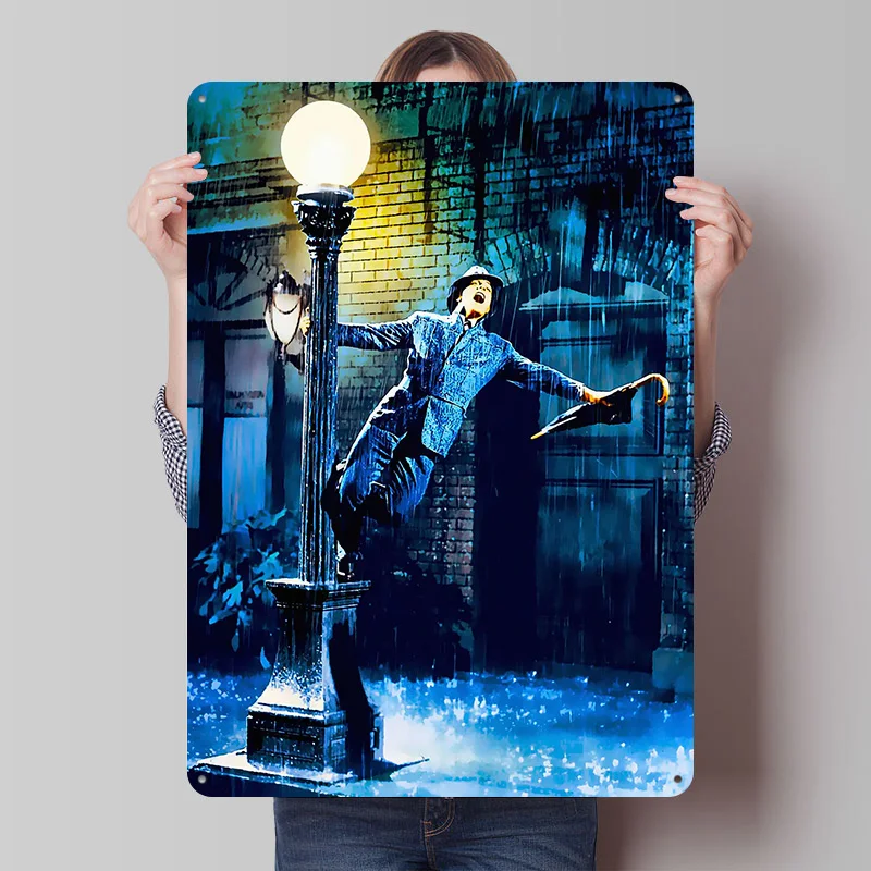 Singin in the Rain Blechposter Individuelle Wandkunst Vintage Metallschilder Retro Blechplakette für Badezimmer-Dekor Raumzubehör Zuhause