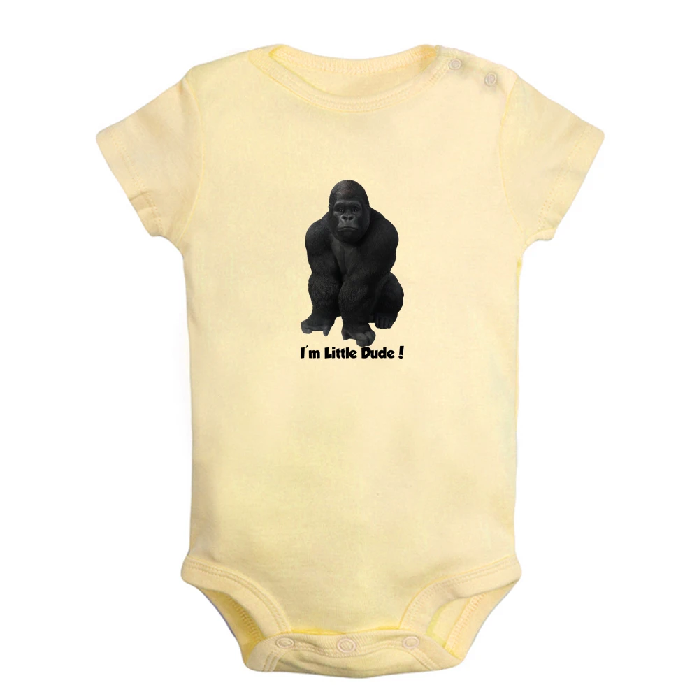 iDzn NEW I'm Little Dude Cute Gorilla Baby Rompers Baby Boys Girls Fun Print Bodysuit Infant Short Sleeves Jumpsuit Kids Clothes