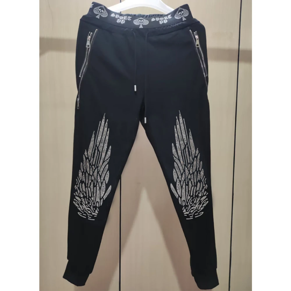 Men's Street Style Sports Casual Pants Skull Head Diamond Heavy Craftsmanship Male Pants Hip-hop Trend Luxury Homme Clothing
